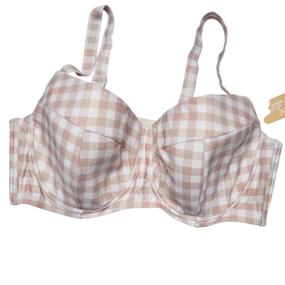 Kona Sol NWT 22W Women's Plus Size Underwire Plaid Swim Top - Picture 2 of 12